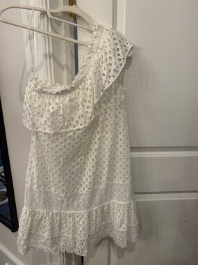 Tory Burch One-Shoulder White Eyelet Ruffle Dress size 8